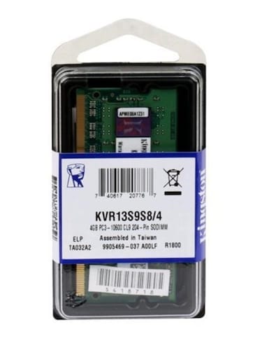 Memoria Ram DDR3 Sodimm Kingston 1333 MHz 4 Gb PC3-10600 KVR13S9S8/4