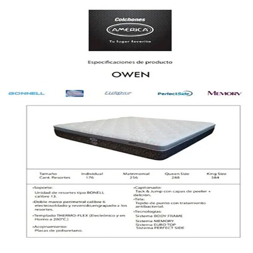 Colchon Matrimonial América Owen Con Memory EXELENTE Colcho