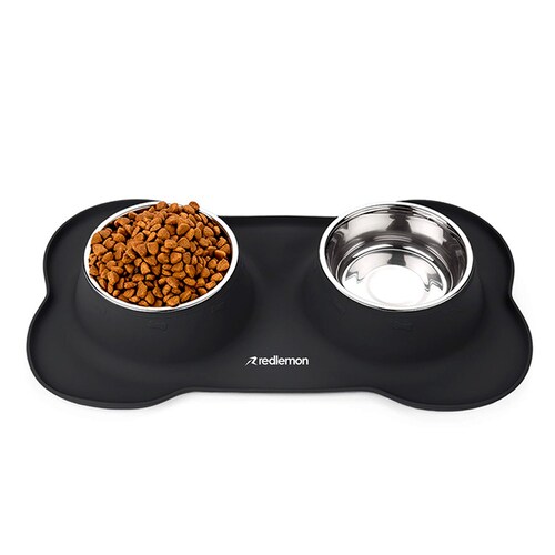 Plato para Perro Con 2 Tazones y Tapete de Silicón Redlemon