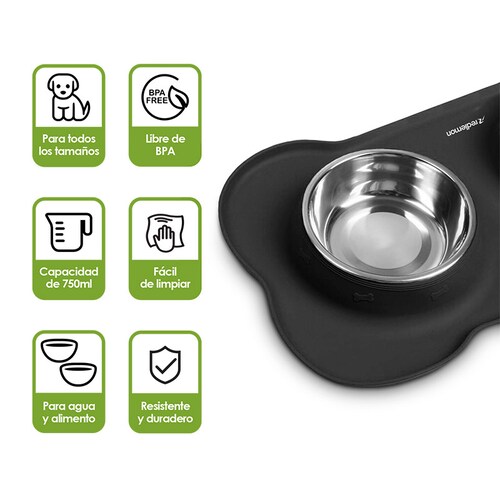 Plato para Perro Con 2 Tazones y Tapete de Silicón Redlemon