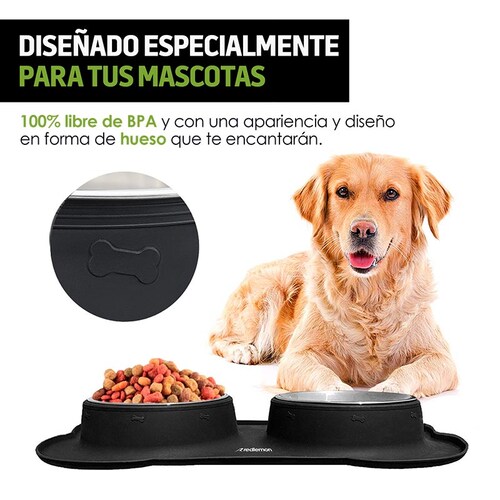 Plato para Perro Con 2 Tazones y Tapete de Silicón Redlemon