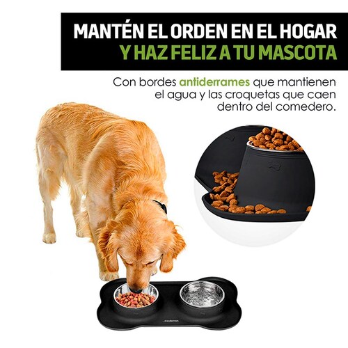 Plato para Perro Con 2 Tazones y Tapete de Silicón Redlemon