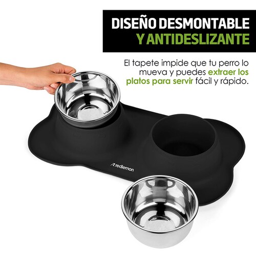 Plato para Perro Con 2 Tazones y Tapete de Silicón Redlemon