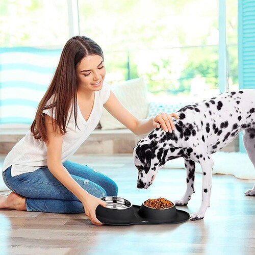 Plato para Perro Con 2 Tazones y Tapete de Silicón Redlemon