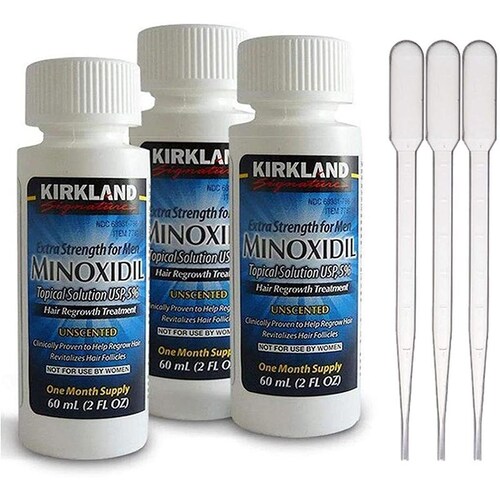 Minoxidil Kirkland 5% para crecimiento barba y cabello, tratamiento para 3 meses