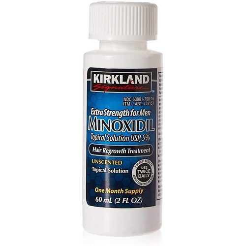 Minoxidil Kirkland 5% para crecimiento barba y cabello, tratamiento para 1 mes