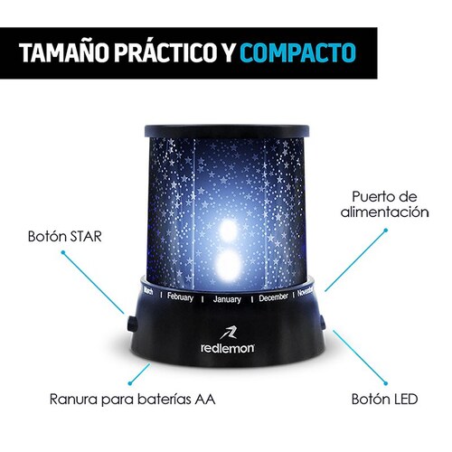 Redlemon Lámpara Proyector de Estrellas para Niños, 2 Modos de Luces LED de Colores, Baterías o USB