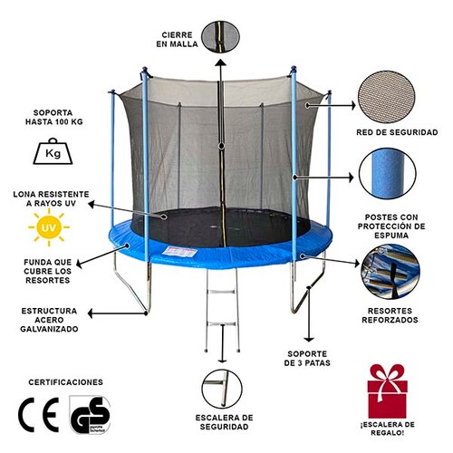 Trampolin Brincolin Tombling 305m 10pies Red de Seguridad 