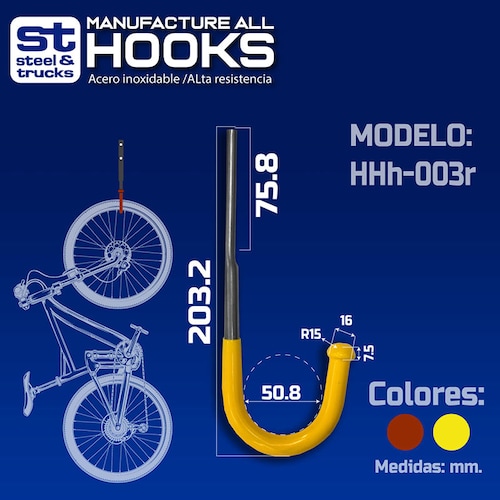 Gancho para colgar bicicleta en la pared grande c/goma Steel&Trucks Hh-003am