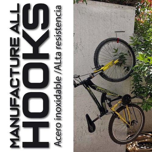 Soporte para bicicletas en pared forma gancho en L c/goma Hh-005r