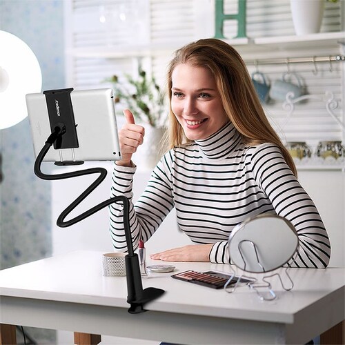 Redlemon Soporte para Celular y Tablet con Brazo Flexible y Clip para Colocar en Mesa o Escritorio, Resistente, Compatibilidad Universal, Ideal para Dispositivos de Hasta 19 cm de Ancho