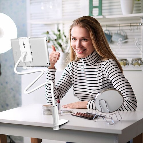 Redlemon Soporte para Celular y Tablet con Brazo Flexible y Clip para Colocar en Mesa o Escritorio, Resistente, Compatibilidad Universal, Ideal para Dispositivos de Hasta 19 cm de Ancho
