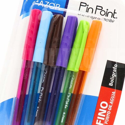 Boligrafos Punta Fina 0.7mm Azor Pinpoint Surtido 6 Pzas