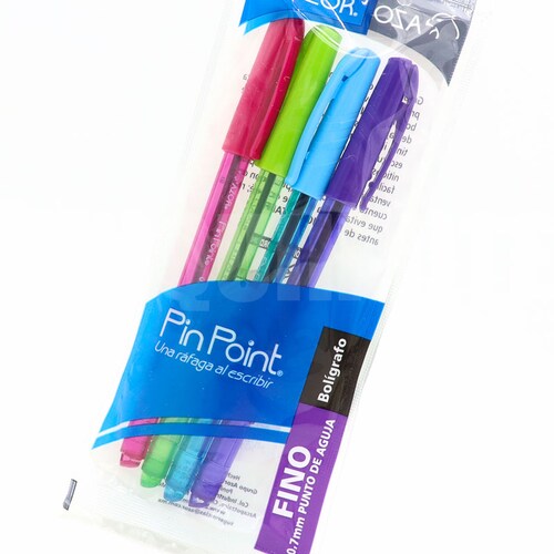 Boligrafos Punta Fina 0.7mm Azor Pinpoint Surtido 4 Pzas
