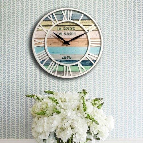 Reloj de Pared 40 cm metálico playa azul silencioso