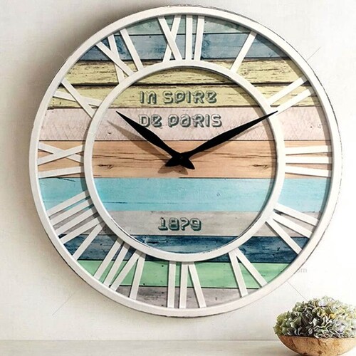Reloj de Pared 40 cm metálico playa azul silencioso