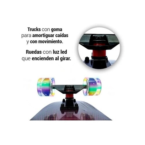 PATINETA SKATEBOARD Tradicional  Diseño Calavera Llantas Luz Led Trucks Goma