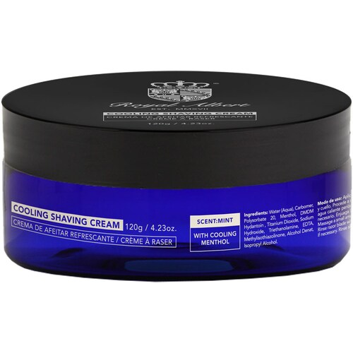 Royal Albert - Crema de Rasurar Refrescante - Crema de Afeitado con Mentol - Cooling Shave Cream - Libre de Crueldad Animal - Libre de Sulfatos y Parabenos - Para Hombres - Crema de Afeitar - Navaja o Rastrillo - Alta Calidad - Barbero (120 gr)