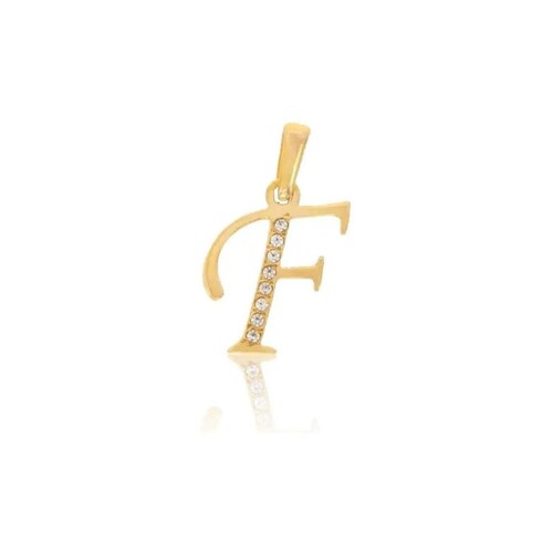Dije Inicial Letra F Con Circonias Oro 14 K