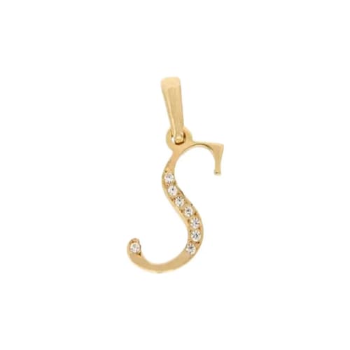 Dije Inicial Letra S Con Circonias Oro 14 K 