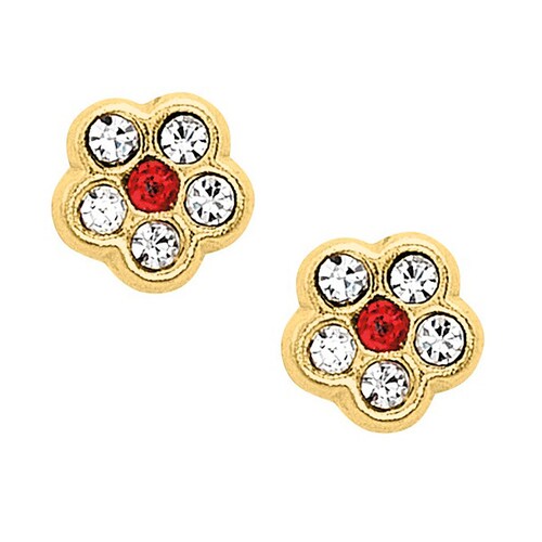 Broqueles De Flor Con Circonias Oro 10 k