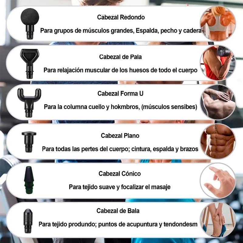 Pistola Masaje Muscular Electrica Recargable 6 Cabezales 20