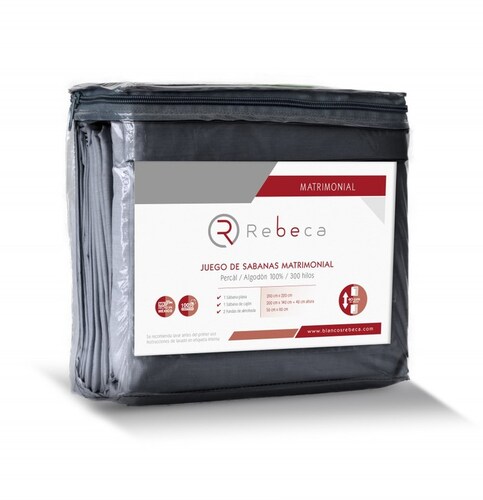 Juego de Sábanas Básica Algodón Percal 300 - Queen Size - Gris