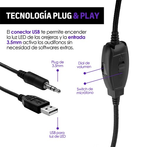 Audífonos Gamer Hd 360 Micrófono Luz LED G5000 Redlemon