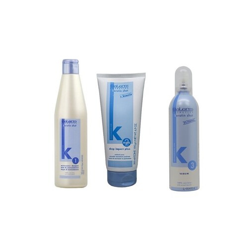kit Shampoo + Deep Impact + Serum Alaciado Keratin Shot Mantenimiento en casa Salerm