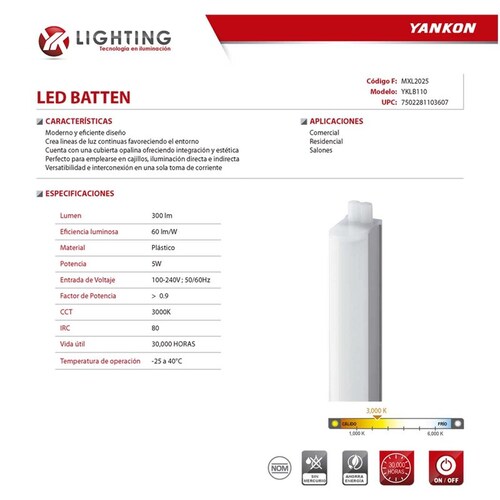 Lampara Linterna Led Batten 5 W Luz Calida Casa Hogar Yankon