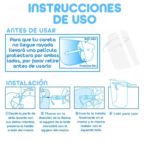 Paquete de 10 Caretas con Lentes Protector Facial Anti Saliva