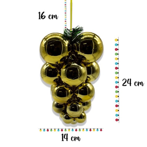 Adorno Navideño Racimo De Uvas Doradas Esferas Plástico Resistente
