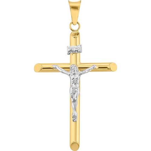 Dije Cruz Con Cristo Blanco Oro 14 K + Obsequio 