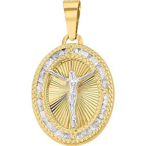 Medalla De Cristo Circonias Oro 14 K 