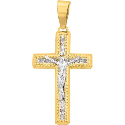 Dije Cruz Cristo Oro Bco y Amarillo 10 kilates + Obsequio