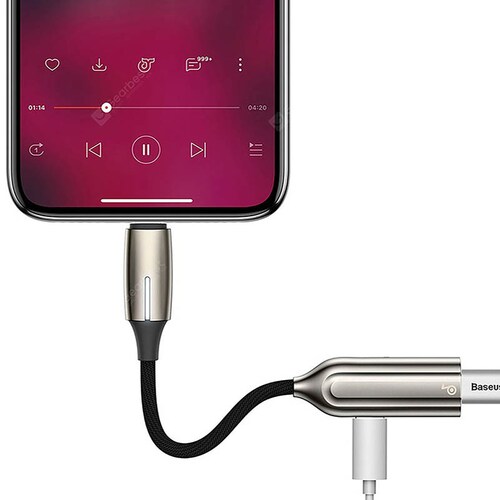 Adaptador iPhone Baseus Doble conector Lightning L55 Negro