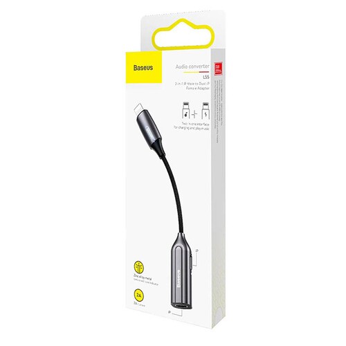 Adaptador iPhone Baseus Doble conector Lightning L55 Negro