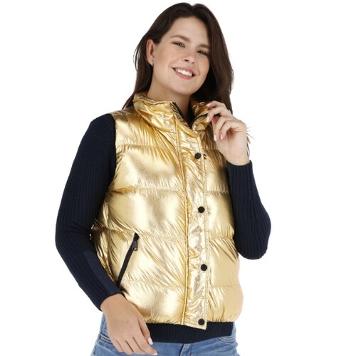 Chaleco Metálico Capitonado Con Cuello Alto De Dama G1560