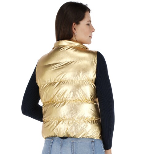 Chaleco Metálico Capitonado Con Cuello Alto De Dama G1560