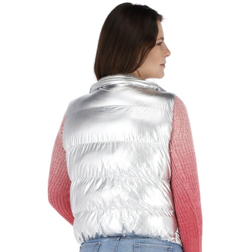 Chaleco Metálico Capitonado Con Cuello Alto De Dama G1560