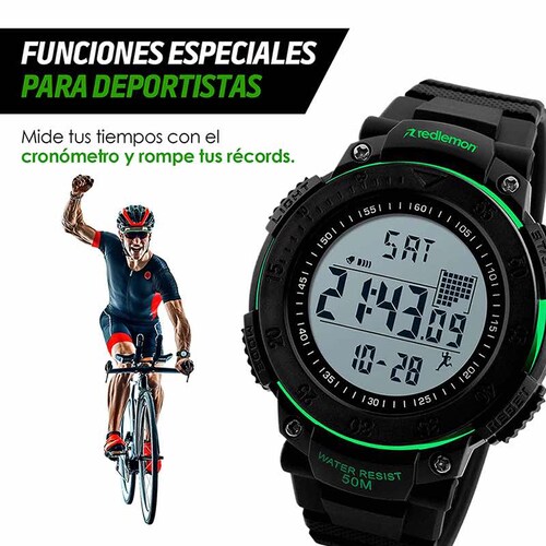 Redlemon Reloj Deportivo con Pantalla Digital, Resistente al Agua, Pantalla Retroiluminada, con Cronómetro, Alarma, Dual Time, Correa Ajustable, Modelo 1238