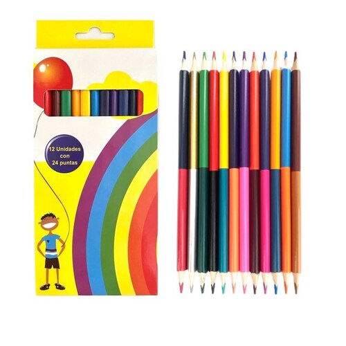 Caja Con 12 Lápices De Colores Bicolor 24 Tonos 18 Cm