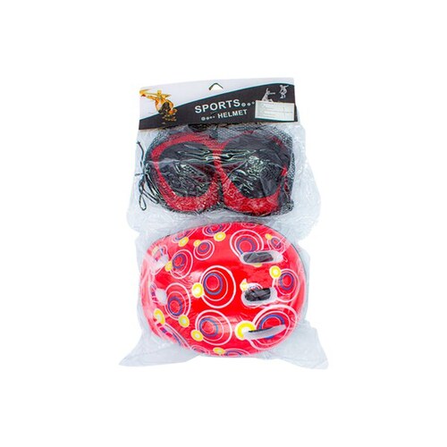 Set Casco Y Protecciones Para Niño/niña Rojo Bolitas Con Rodilleras, Coderas y Muñequeras