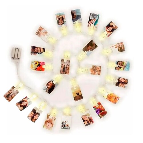 Portaretratos 30 Pinzas Luces Led Cálida Decorativa Fotos 2.90 Metros Fotoclips