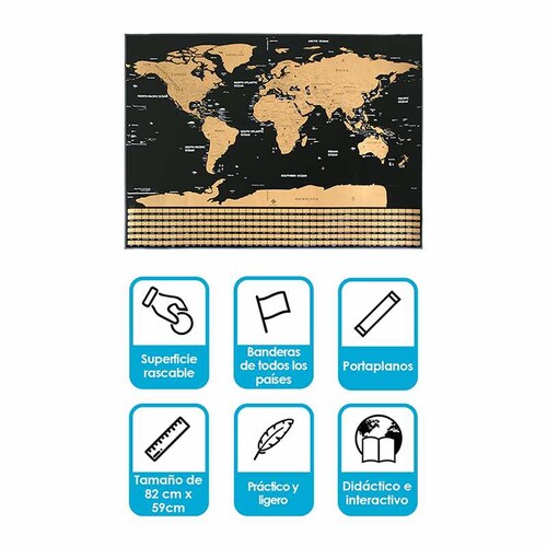 Redlemon Mapa Mundial Para Rascar Países, Ciudades y Banderas Laminado