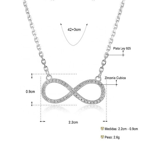 Hermoso Collar Infinito VAROURO  Plata Ley 925 + Estuche Premium 