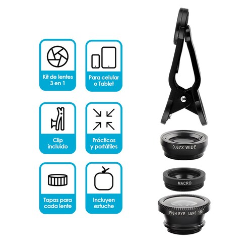 Lentes para Celular 3 Pz Universal Fisheye Macro Wide Redlemon