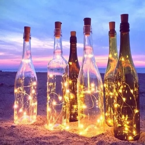 Corcho Tapon Botella De Vino Con Luces Led Calida 12 Piezas Iluminacion Led  2 metros