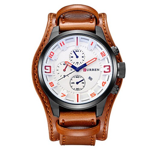 Reloj de Hombre Curren 8225 Cafe Blanco con Fechador Deportivo Militar