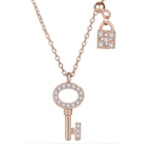 Gargantilla  Premium  Llave / Candado VAROURO  Plata Ley 925 + Estuche.